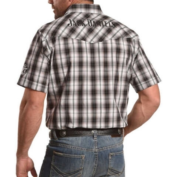 Jack Daniel's Embroidered Logo Short Sleeve Snap Button Western Shirt Size Large - Picture 2 of 14